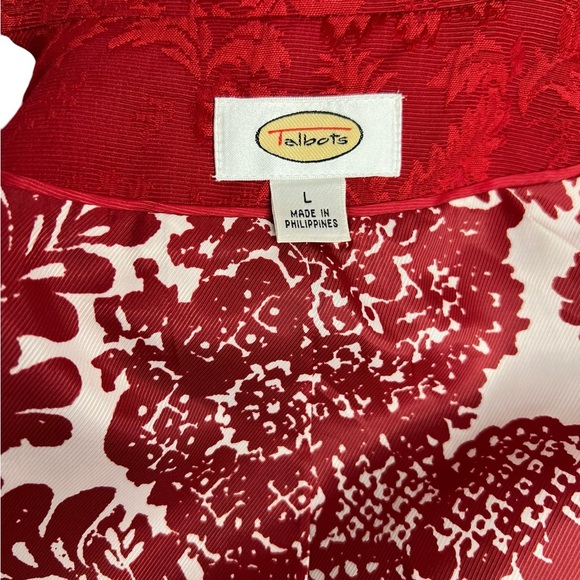 Talbots Jacket Pea Coat Large Red Floral Brocade Double Breasted Fully Lined - Picture 15 of 16